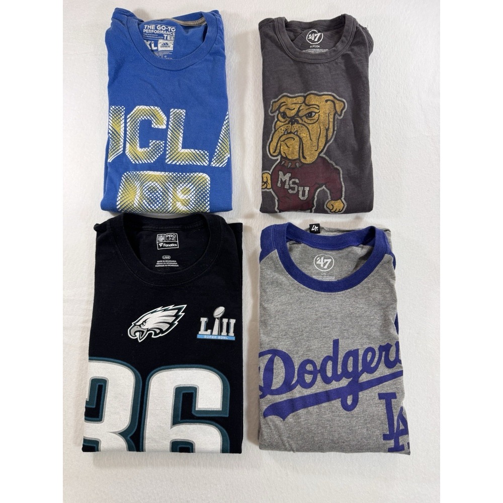 Fanataics Pro Line 47 Adidas Mens T-Shirts L/XL Dodgers MSU UCLA Eagles Lot of 4